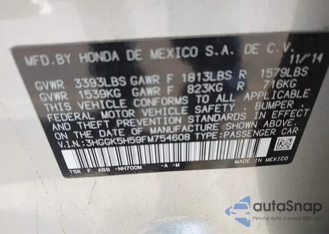 2015 Honda Fit Lx z USA, uszkodzony, nr VIN 3HGGK5H59FM754608